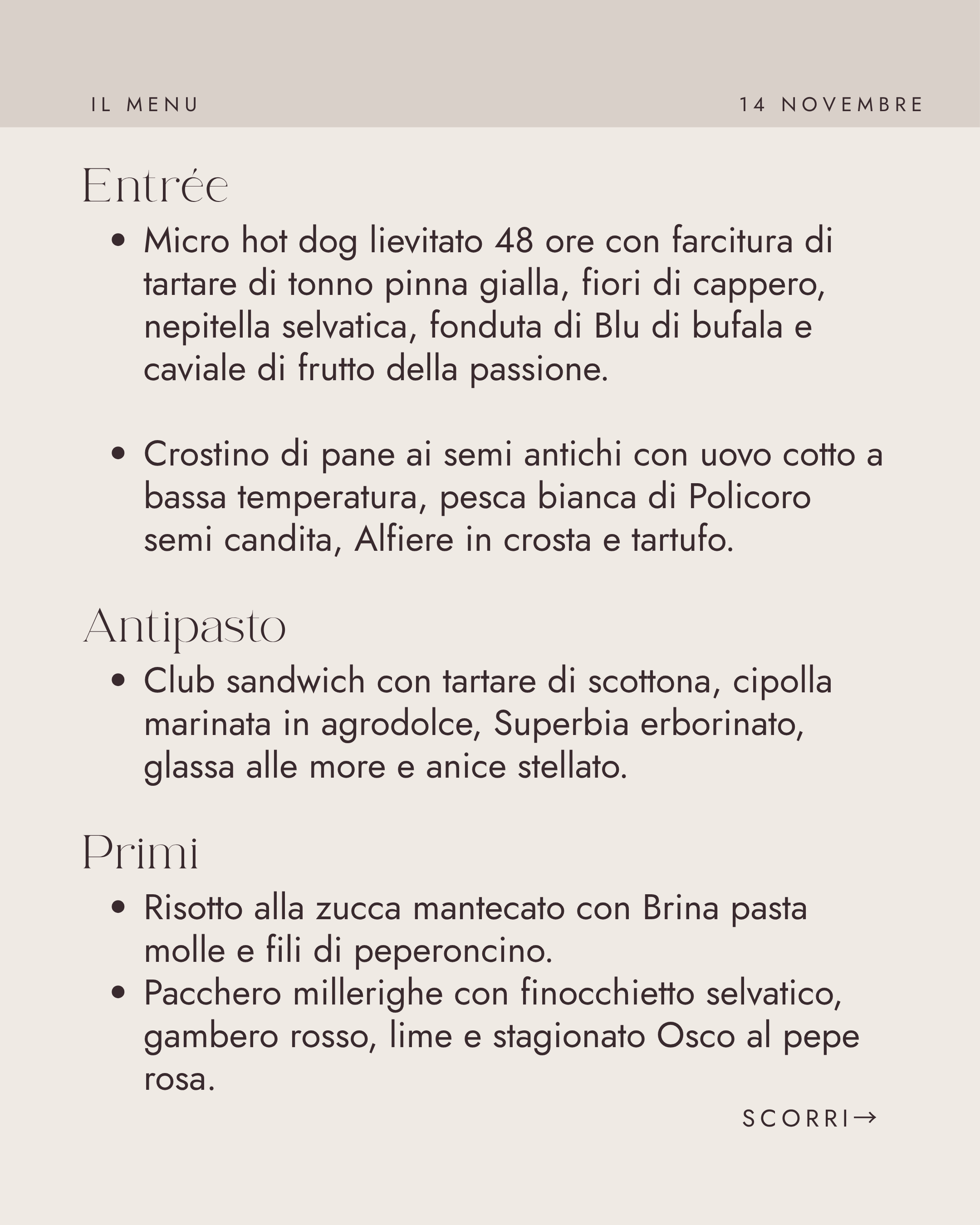 Gola, Brina e Superbia, programma e menù – pagina 4 di 6